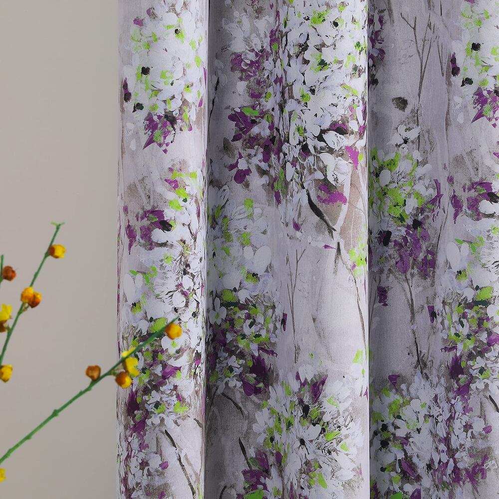 Floral Grommet Top Window Curtains 84" 2 Panels Multicolor Purple Green New